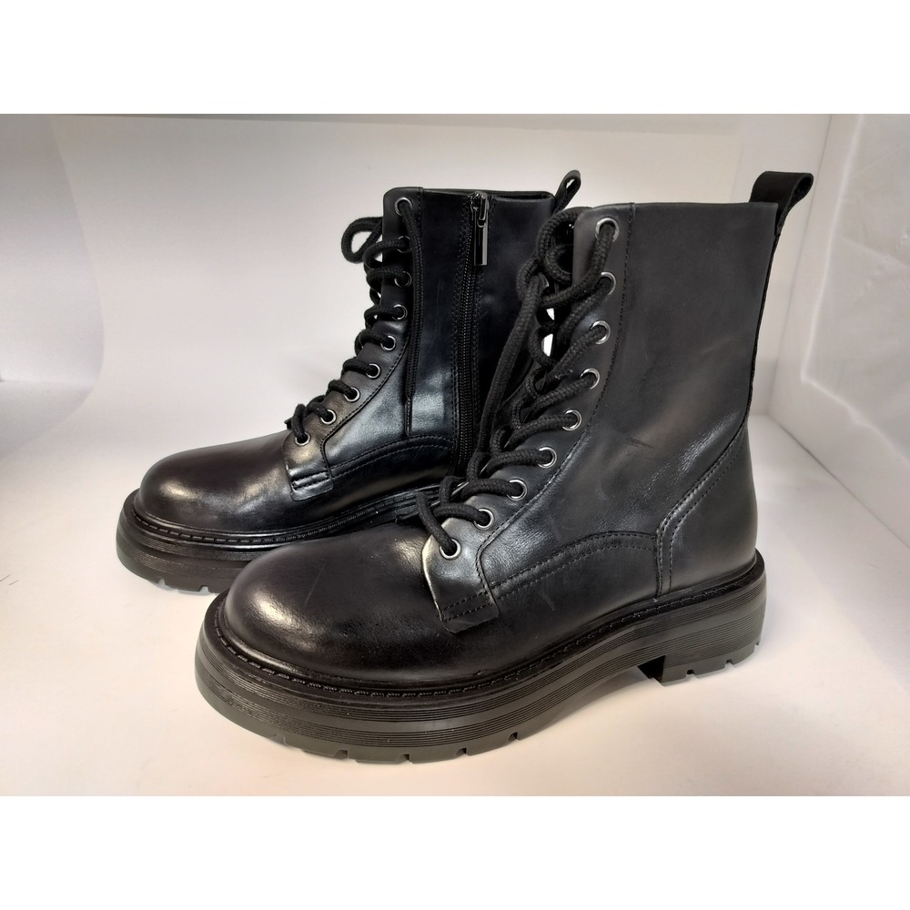Bershka Combat Boots Women 6 Black Leather NEW Platform Lace Zip Goth Grunge Emo